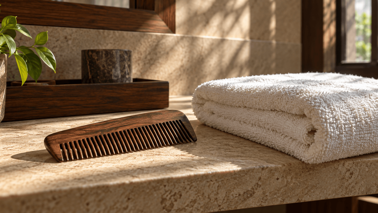 Comb and towel on a shelf